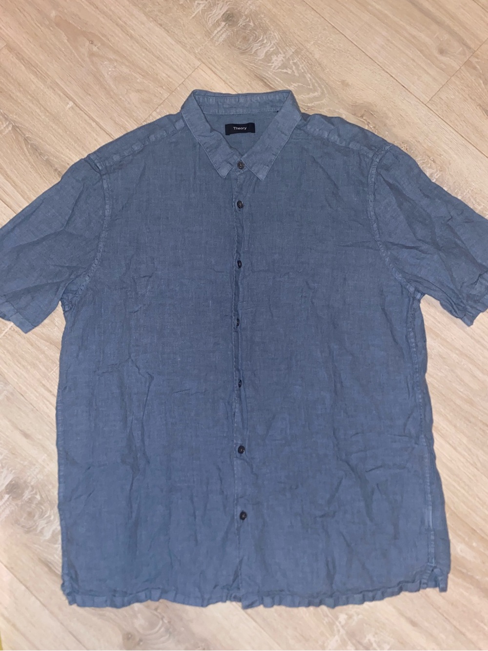 Theory Irving SB 100% Linen Blue Short Sleeve Button-Up Shirt XL Casual
